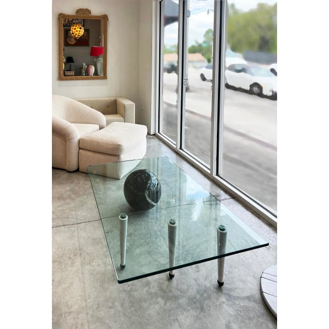 Sculptural Italian Postmodern Marble, Glass Cocktail Table Offered for sale is an Italian Postmodern marble and glass...