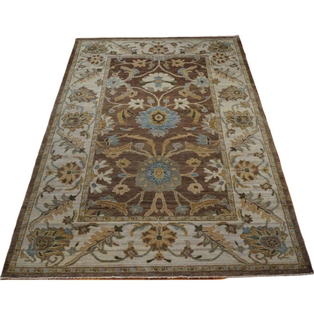 Afghan Sultanabad Masters Wool 6x9 Ivory, Taupe & Light Blue Handmade Area Rug #9902730