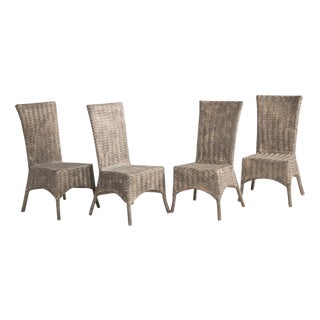 Whitewashed Bamboo Chairs, 1970s, Set of 4 For Sale