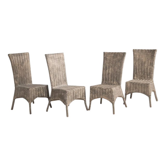 Whitewashed Bamboo Chairs, 1970s, Set of 4 For Sale