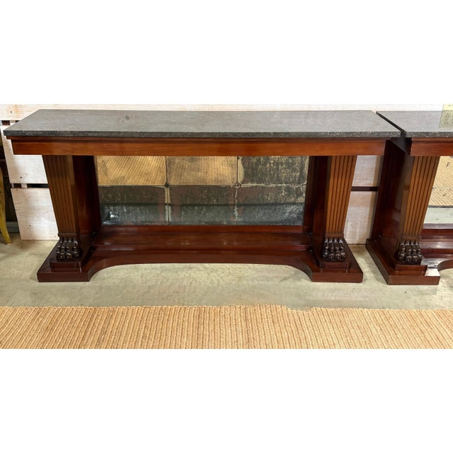 Monumental Pair Regency Revival Mahogany & Marble Consoles Manner Thomas Hope For Sale - Image 14 of 17