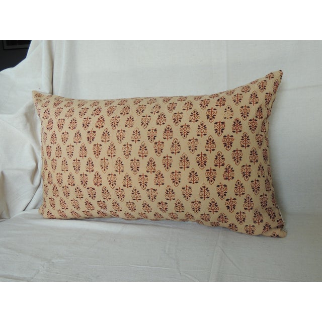1970s Vintage Orange Hand-Blocked Indian Print Decorative Long Bolsters Pillows - Set of 2 For Sale - Image 5 of 6
