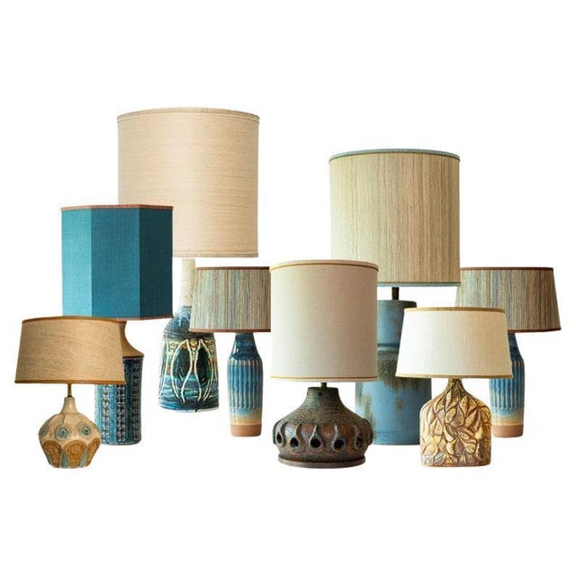Blue Brown Ceramic Table Lamp with Silk Lamp Shades attributed to R. Houben, 1970 For Sale - Image 17 of 17