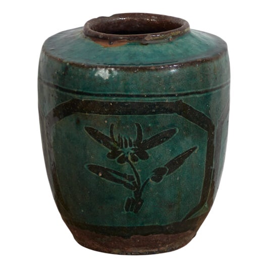 Antique Green Ceramic Vase For Sale