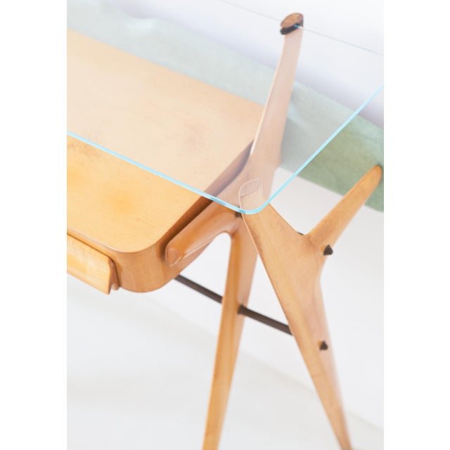 Metal Italian Maple Console Table with Glass Top, 1950s For Sale - Image 7 of 8