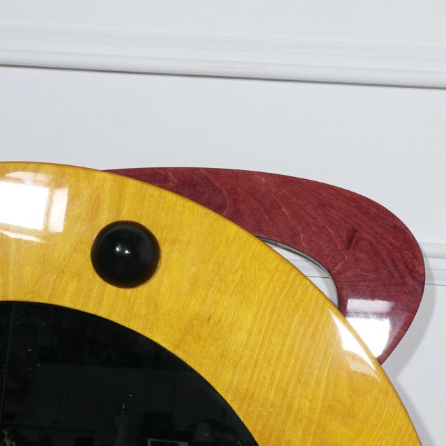 Memphis Postmodern Large Round Geometric Hanging Wall Mirror For Sale - Image 4 of 5