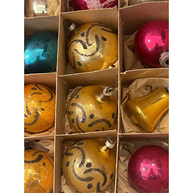 Beautiful lot if 12 pcs Mercury Glass Shiny Bright Christmas ornaments 3” in original box.