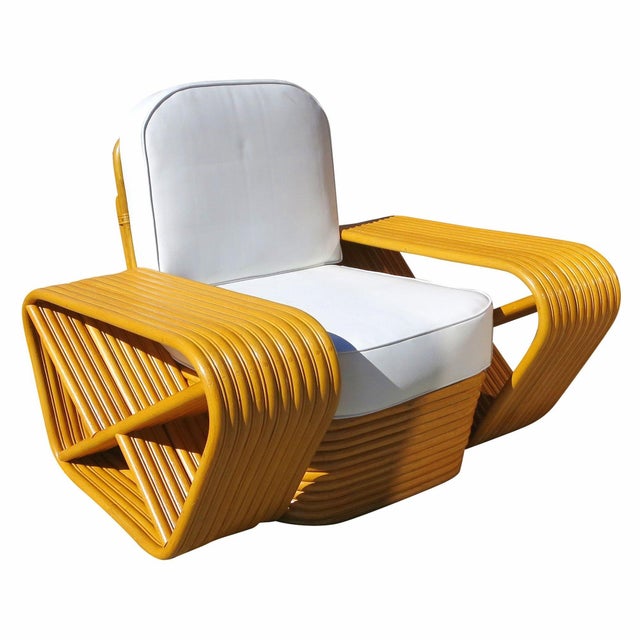 1950s Restored 10 Strand Square Pretzel Rattan Lounge Chair Paul Frankl Style, Pair For Sale - Image 5 of 10
