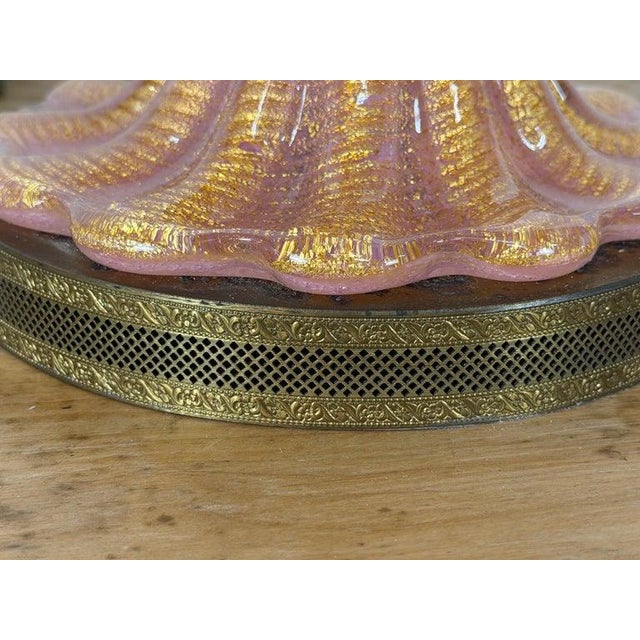 Mid 20th Century Murano Pink and Gold Glass Table Lamps W/ Coordinating Parchment Shades - a Pair For Sale - Image 13 of 16