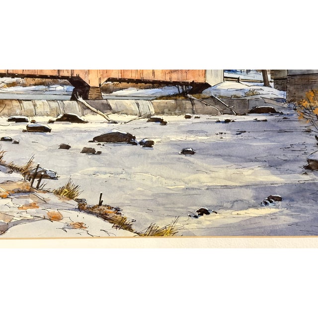 Paint Original Omer Seamon Watercolor "Bridgeton Bridge" 1994 For Sale - Image 7 of 16