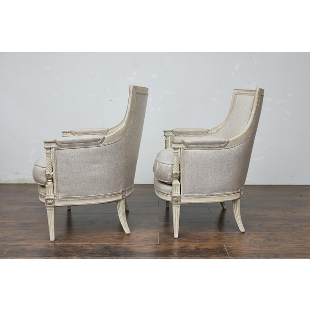 Wood Pair of 19th Century French Directoire Upholstered Bergères with Twisted Columns For Sale - Image 7 of 12