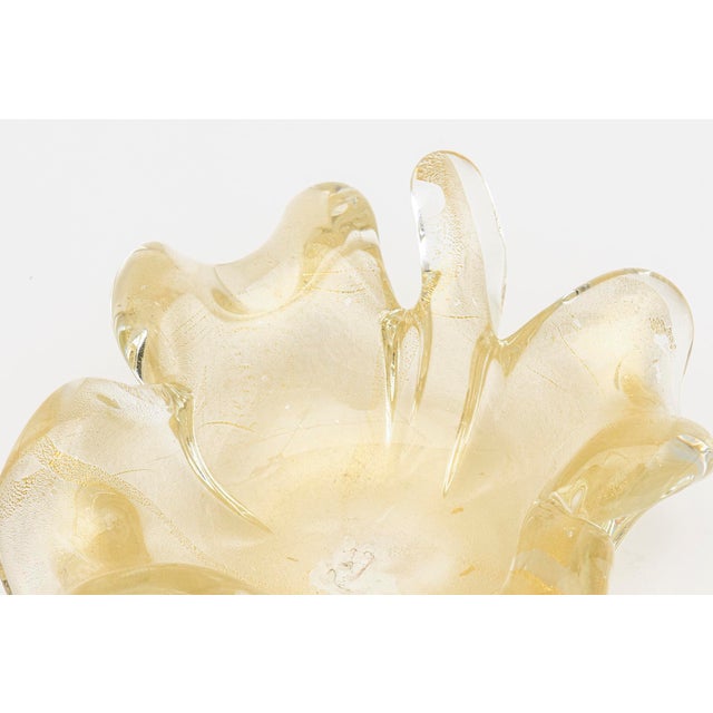 Seguso Vintage Murano Gold Aventurine Glass Flower Glass Bowl With Stem For Sale - Image 4 of 11