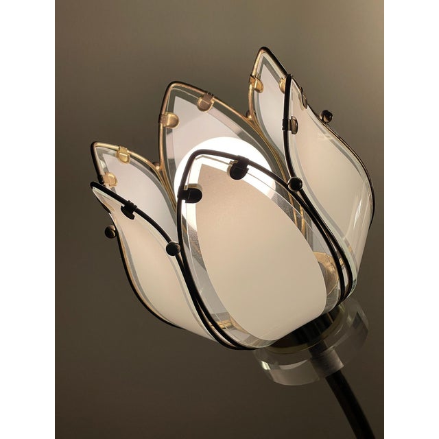 1991 Four-Light Lotus Bouquet Lamp in Beveled Glass For Sale - Image 4 of 10