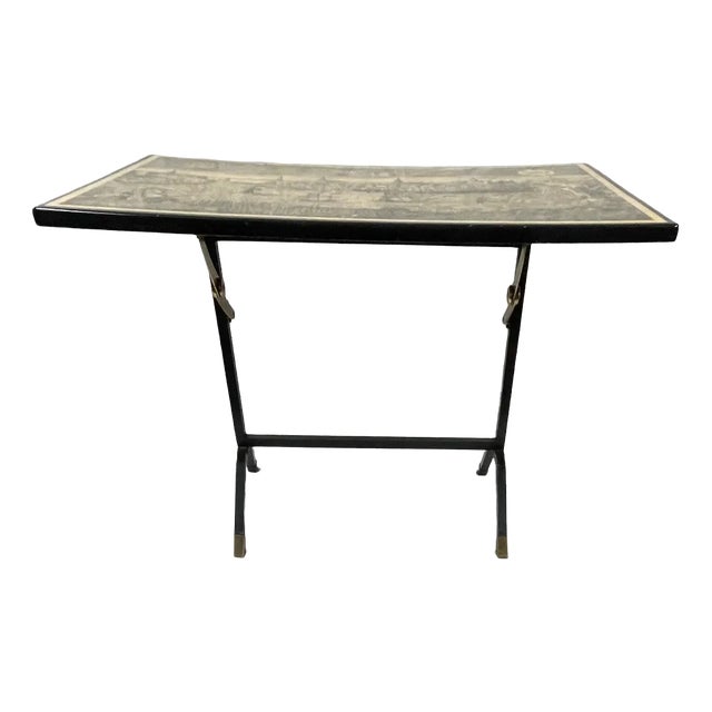 Folding Coffee Table in Painted Metal & Ebonized Wood, 1960s For Sale