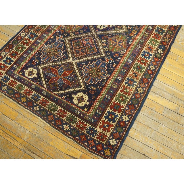1900s Blue Navy Diamond Tribal Antique Caucasian Shirvan Rug 3'6" X 7'4" Handknotted Wool Carpet For Sale - Image 9 of 10