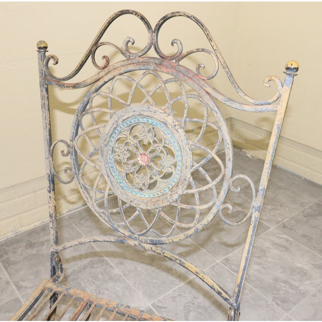 1970s Italian Bistro–Style Wrought Iron Garden Set With Four Folding Chairs For Sale - Image 6 of 18