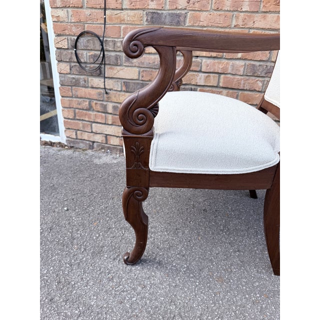 Newly Upholstered French Restoration Arm Chairs For Sale - Image 11 of 12
