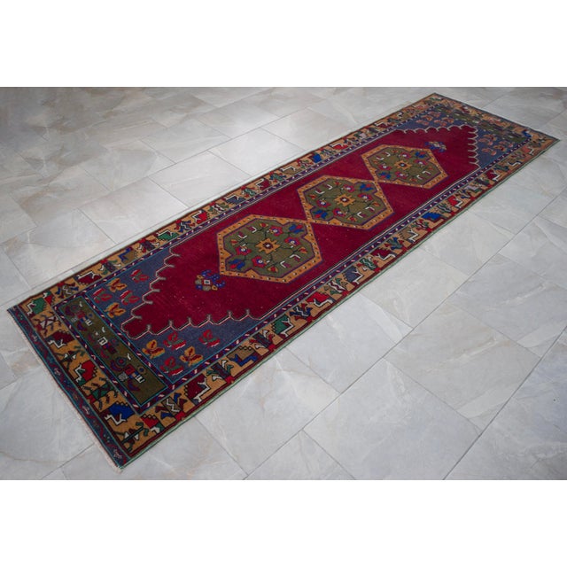 Low Pile Hand Knotted Runner Rug Vintage Oushak Hallway - 2'12″ X 9'8″ For Sale - Image 10 of 16