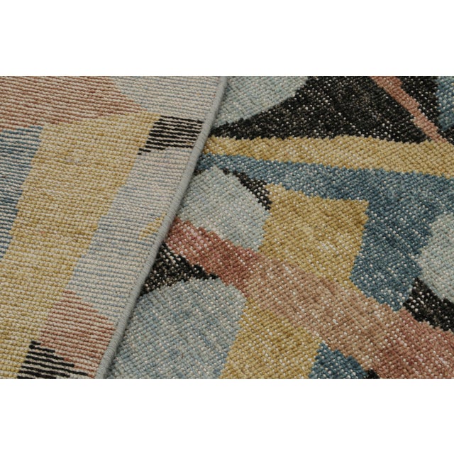 Textile Rug & Kilim’s Distressed Deco Rug in Blue & Beige-Brown Geometric Patterns For Sale - Image 7 of 7