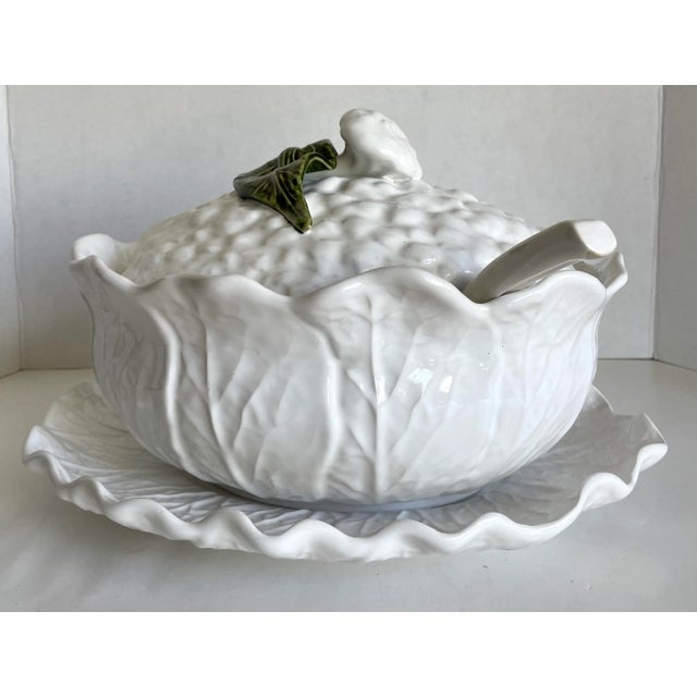 Vintage Majolica Cauliflower Lidded Tureen and Plate Made in Portugal For Sale - Image 10 of 12