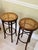 Pair of beautifully preserved Thonet Style Bentwood and Vienna Straw Barstools. The barstools are constructed of bent...
