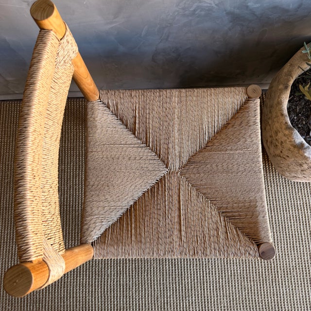 Indoor Outdoor Solid Teak Wood and Woven Twist Natural Rope Dining Chairs For Sale - Image 11 of 12