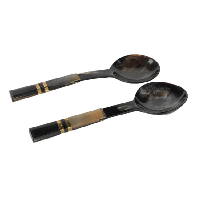 Seychelles Salad Server with Horn Handle Pair For Sale