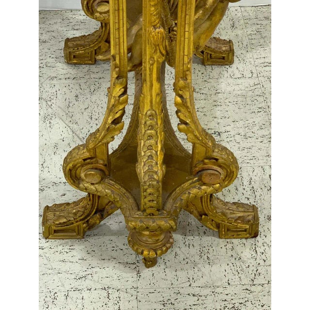 Gold 19th Century French Giltwood Swinging Putto Marble Top Table/ Ferner For Sale - Image 8 of 13