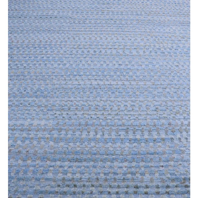 Modern Hi-Low Area Rug With Abstract Design in Light Blue and Green For Sale - Image 4 of 9
