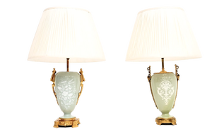 Antique French Ceramic Gilt Metal Table Lamps, 1900, Set of 2