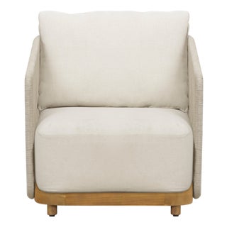 Alpine Teak Wood Outdoor Arm Chair With Biege Rope Design For Sale