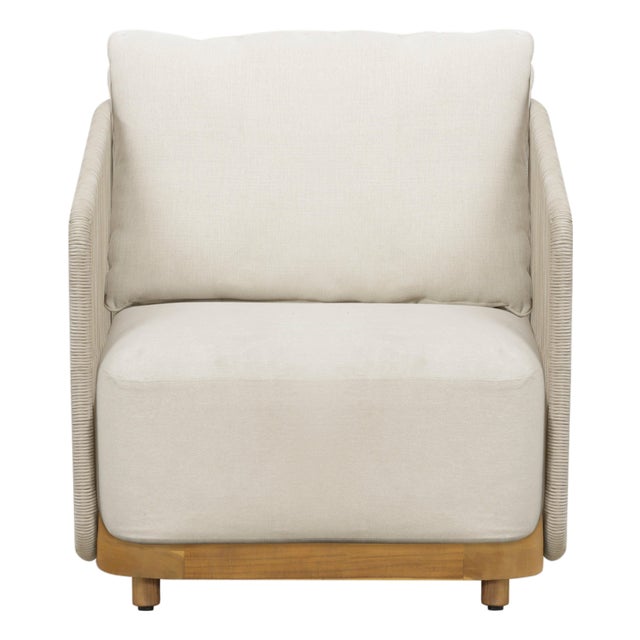 Alpine Teak Wood Outdoor Arm Chair With Biege Rope Design For Sale