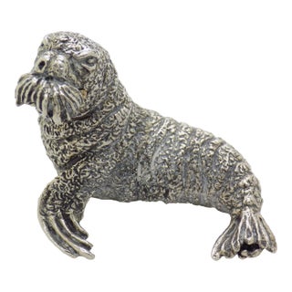 Vintage Italian Handmade Genuine Silver Walrus Figurine Sculpture by Cerreti For Sale
