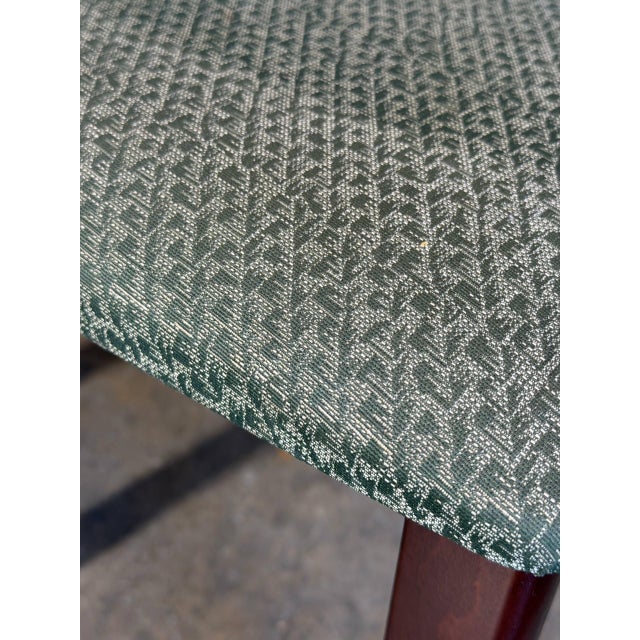 Wood High Back Wooden Dining Chairs Set of 8 With Green Upholstery Vintage Mid-Century Modern For Sale - Image 7 of 9