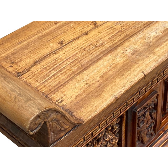 Chinese Vintage Opera Scenery Lion Heads Carving Long Altar Console Table For Sale - Image 11 of 14