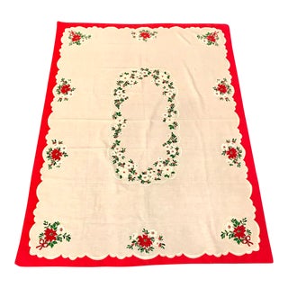 Vintage Mid-Century Holiday Tablecloth For Sale