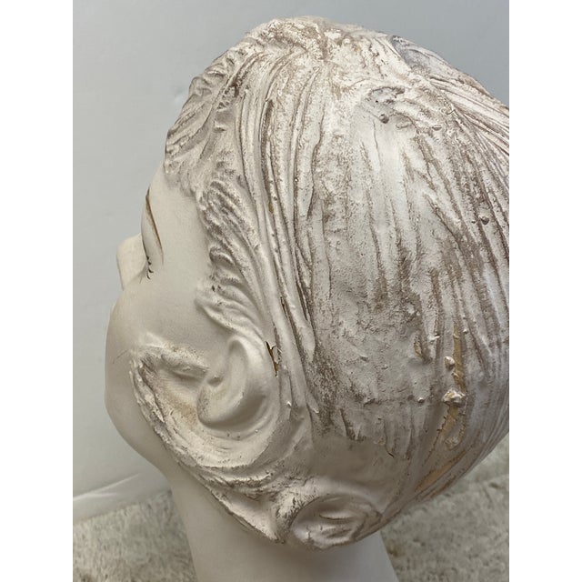 Vintage 1970s Hat Wig Stand Head Store DIsplay Long Neck Ceramic Mannequin For Sale - Image 4 of 12