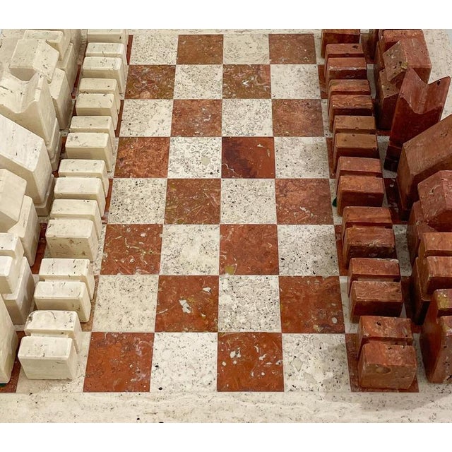 Stone Chess Game in Two Colored Travertine by Angelo Mangiarotti, Italy, 1970s For Sale - Image 7 of 8