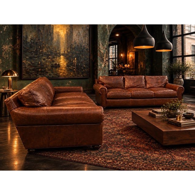 Vintage Cognac Leather 3-Seater Sofas, Pair For Sale In Miami - Image 6 of 17