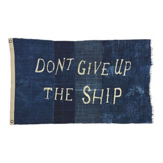 Large Patchwork Indigo Flag, Don't Give Up the Ship, Unique For Sale