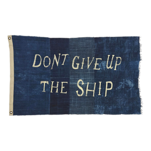 Large Patchwork Indigo Flag, Don't Give Up the Ship, Unique