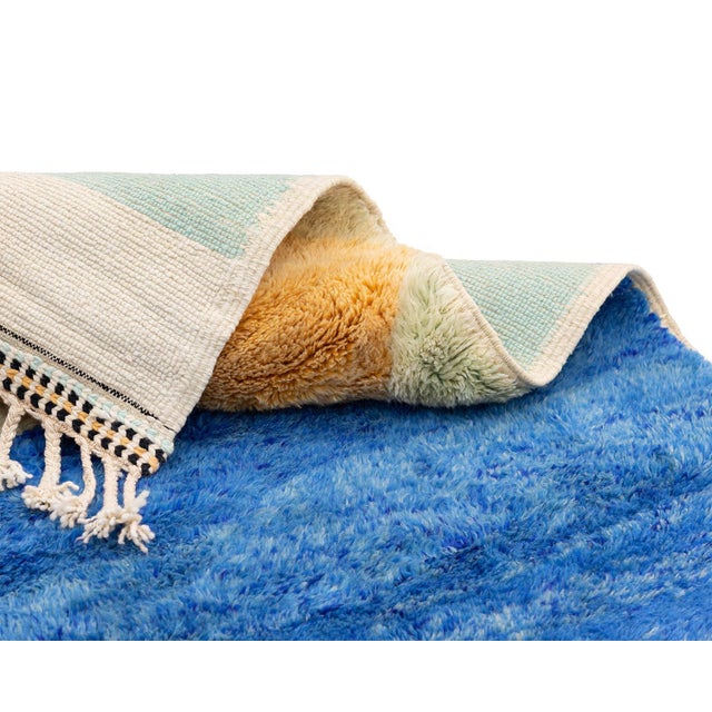 Blue Hand-Knotted Wool Premium Rug by Azele Studio For Sale - Image 8 of 9