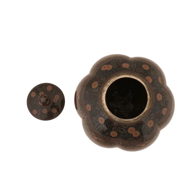 Japanese Japanese Cloisonne Enamel Pumpkin Shaped Covered Jar With Phoenix Meiji Period For Sale - Image 3 of 6