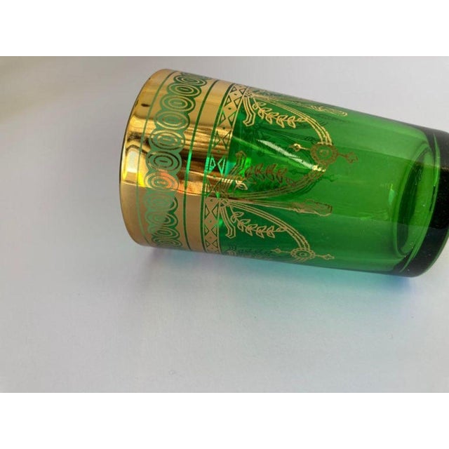 Set of Six Handblown Moroccan Moorish Green and Gold Glasses For Sale - Image 12 of 12