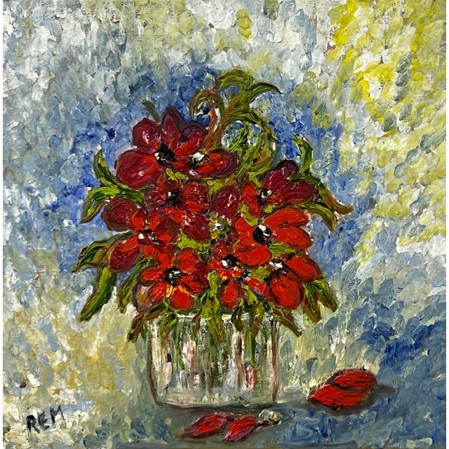 Rose Elizabeth MoorcroftExpressive Still Life Painting Red Rose Flowers 'Red for Love' by British Artist, 2000 For Sale