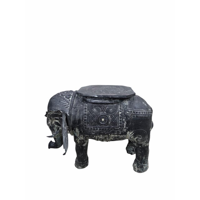 Metal Antique Balinese Finely Detailed Patina Hammered Bronze Saddled Elephant Plant-Stand/Cocktail Table For Sale - Image 7 of 12