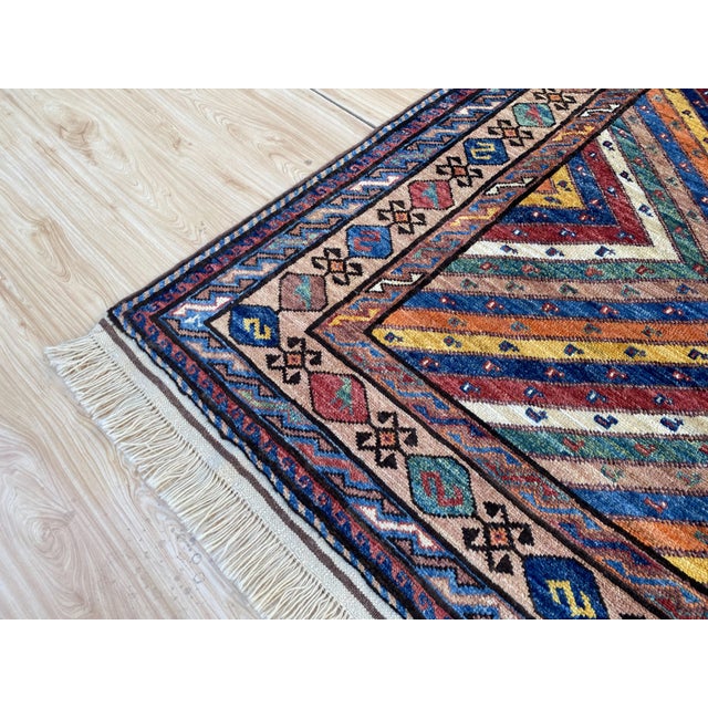 2000 - 2009 Fine Afghan Kazak Style Rainbow Sunburst Wool Rug 5x7 For Sale - Image 5 of 13