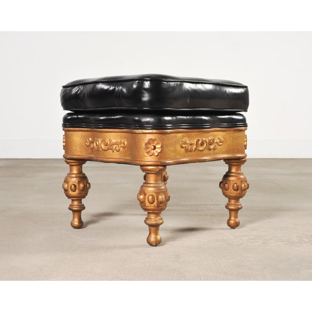 Pair of Empire Aesthetic Leather Giltwood Ottoman Footstools For Sale - Image 13 of 18