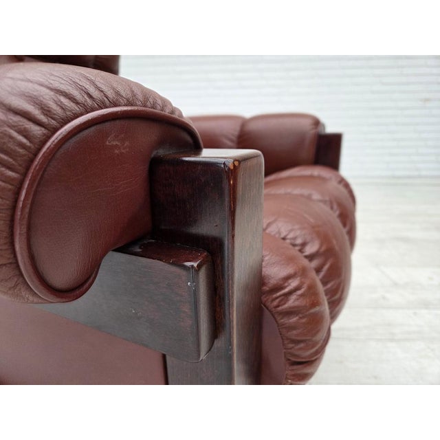 1970s Scandinavian Armchair in Leather and Beech, 1970s For Sale - Image 5 of 18