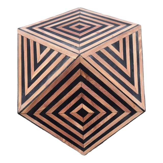 Contemporary Moroccan Resin and Walnut Wood Geometric End Table For Sale